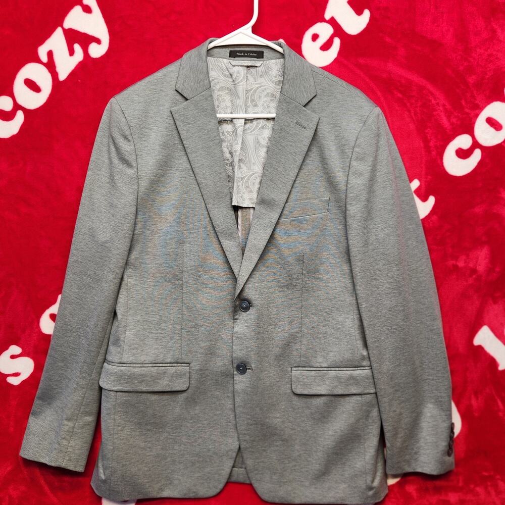 Lauren Ralph Lauren Mens 40R Gray Knit Sport Coat Blazer Stretch Cotton Blend...